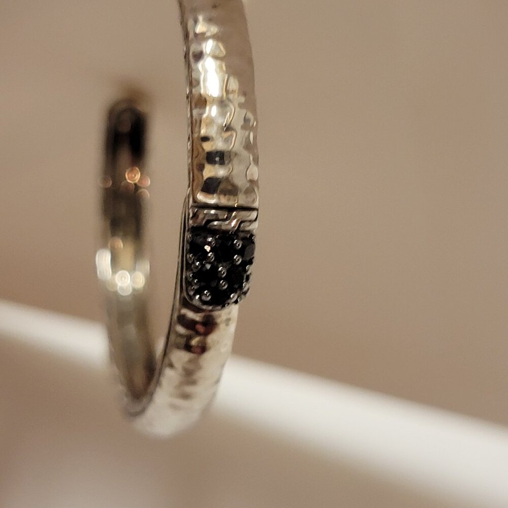 John Hardy Black Sapphire & Sterling Silver Medium Hoop Earrings - Picture 9 of 16